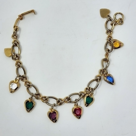 Multi Color Heart Charm Gold Tone Bracelet - Picture 4 of 9